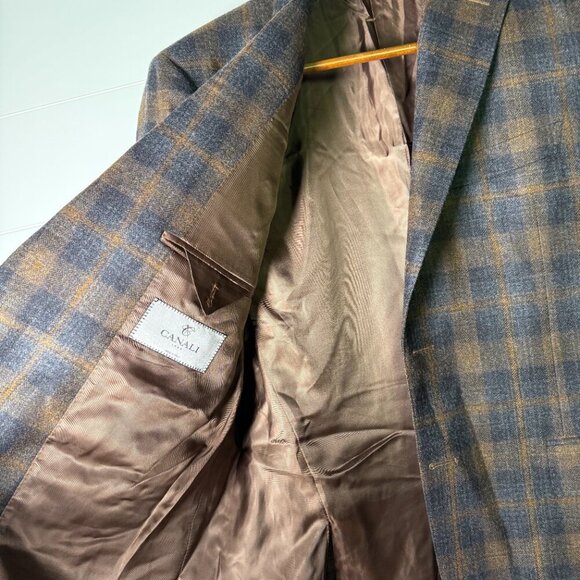 Canali Sports Blazer 100% Wool Brown & Gray Plaid 52R Best Fall Color Combo - Picture 10 of 14